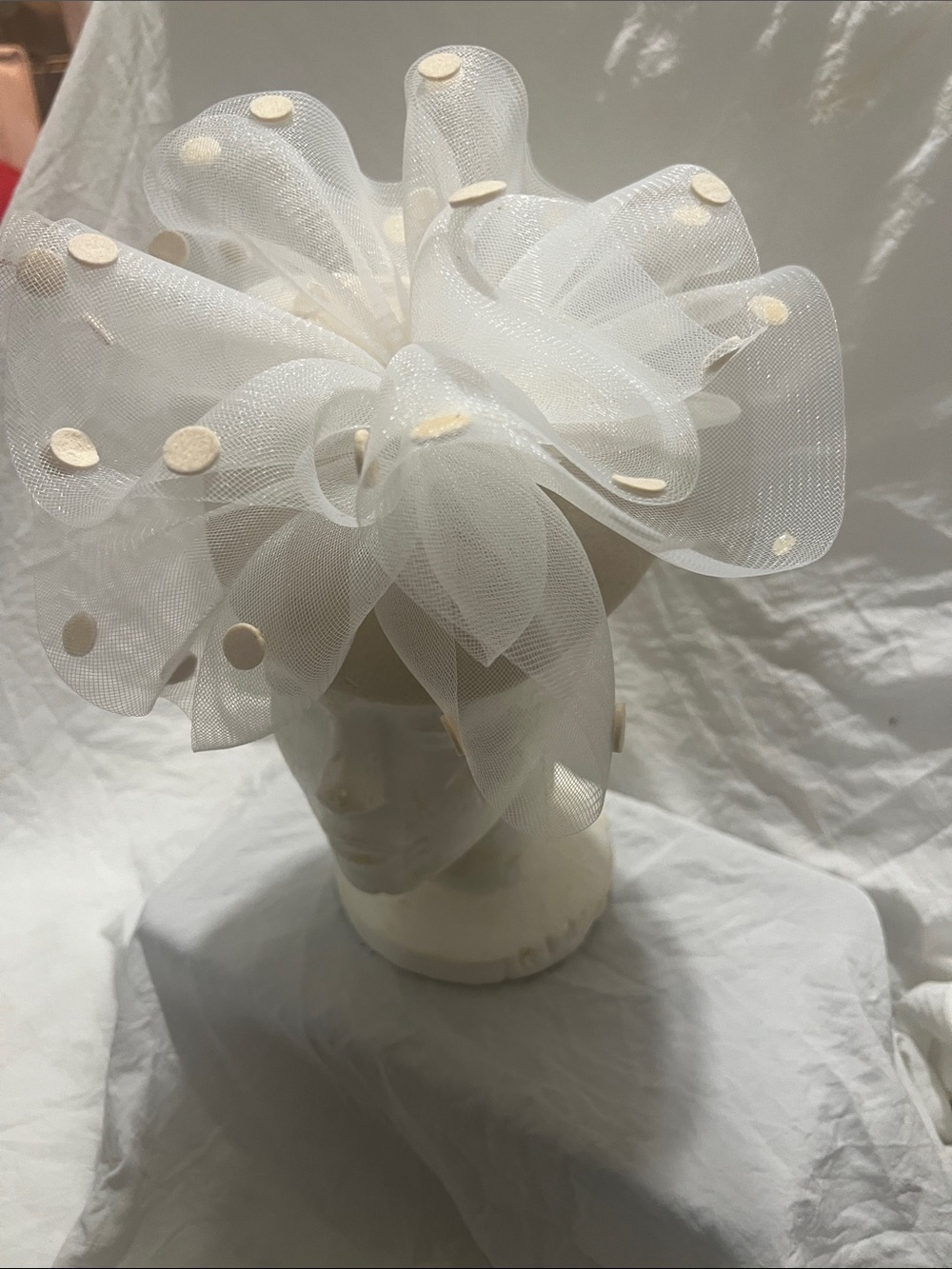 Ivory Polka Dot Mesh Fascinator Hat